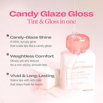 Lip Potion Sugar Glaze Tint | K-Beauty High-Shine & Long-Lasting Lip Tint | Hydrating, Non-Sticky Glossy Finish | 7 Shades | 0.3 Oz (No.10 Wine Ball)