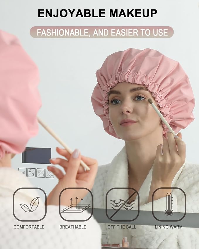 YIZIJIZI Shower Cap,Shower Caps for Women Reusable Waterproof,Two Layer Large Shower Caps Reusable Suitable for All Types of Straight Hair, Curly Hair, Long Hair,Braids (pink)