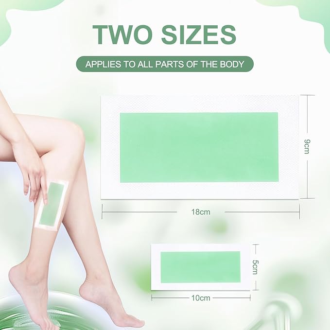 72pcs Wax Strips - Body Waxing Strips, Wax Kit for Women & Men - Brazilian Wax Kit, Back Waxing Kit, All Skin Types, Face, Arms, Legs, Armpits, Bikini, Hypoallergenic Odourless, Green