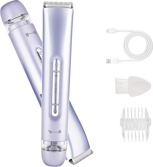 Bikini Trimmer for Women,Dual Head Shaver, IPX7 Waterproof, Compact Travel Design Bikini Shaver for Public Hair, Facial and Body(Purple)