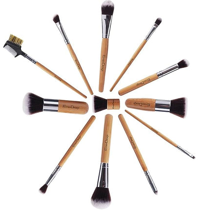 12 Pieces Makeup Brush Set Professional Bamboo Handle Premium Synthetic Kabuki Foundation Blending Blush Concealer Eye Face Liquid Powder Cream Cosmetics Brushes Kit With Bag