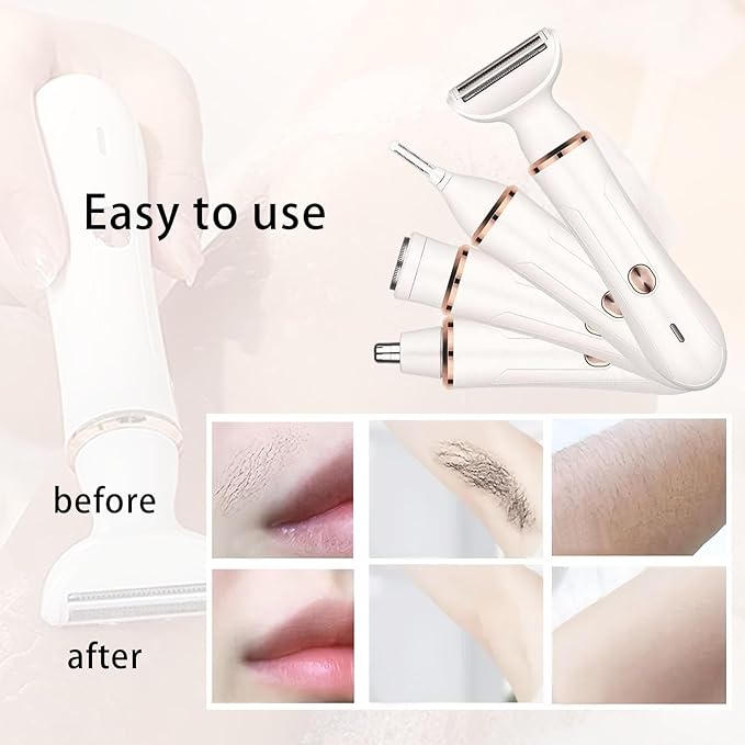 Electric Razor for Women,4-in-1 Women’s Facial Hair Removal for Face Nose Eyebrow Beard Mustache Arm Leg Armpit, Rechargeable 4 in 1 Womens Body Shavers Set