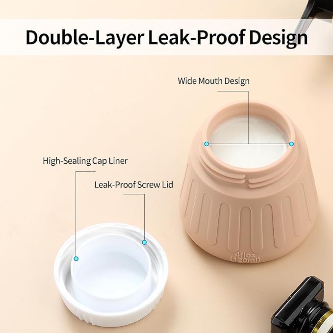 Gemice 4 OZ Travel Size Containers for Toiletries, Leak-Proof Silicone Slime Jars with Lids, BPA Free Small Round Cosmetic Slime Container for Lotion, Cream, Ointments, Travel Storage (4 Pack)