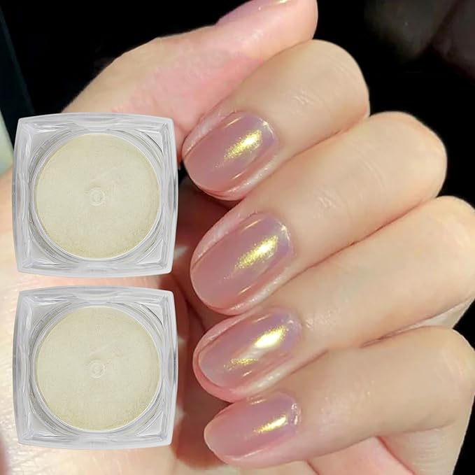 2 Pcs Aurora Chrome Powder for Nails White Iridescent Nail Powder,Mermaid Chrome Nail Pearl Powder Chameleon Chrome Nail Powder Manicure Pigment(2 Pcs Aurora)