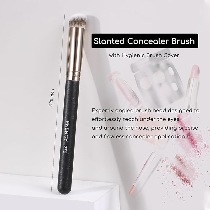 ENERGY Makeup Brushes Set Professional Kabuki Foundation Concealer Brush Under Eye Nose Contour Brush for Liquid Cream Powder Blending Buffing with Travel Bag 3PCS