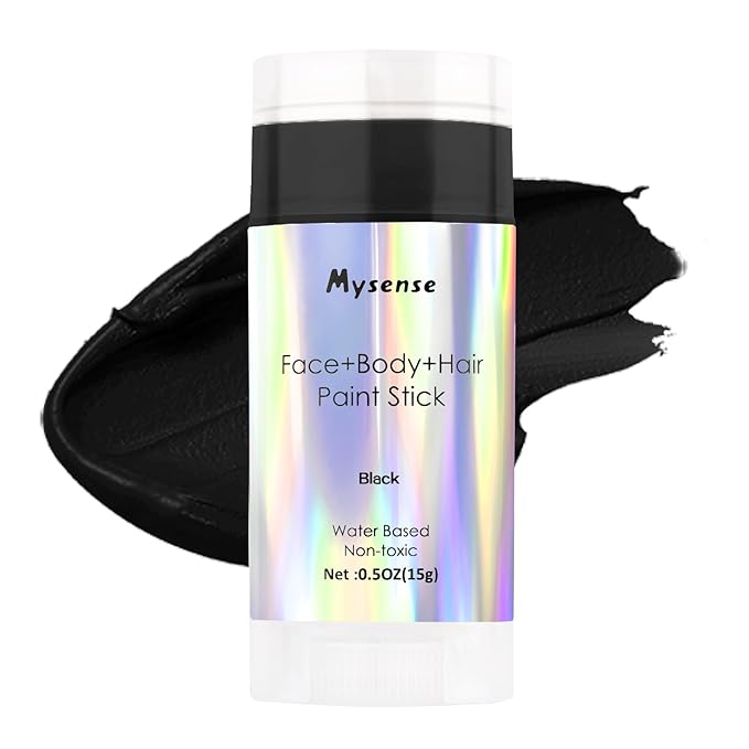 Mysense Black Face Body Hair Paint Stick,Water Based Washable Temporary Hair Color,Non-toxic Cream Body Paint Stick for Adults and Chidren Halloween Skull Skeleton Zombie Cosplay Makeup,0.5oz
