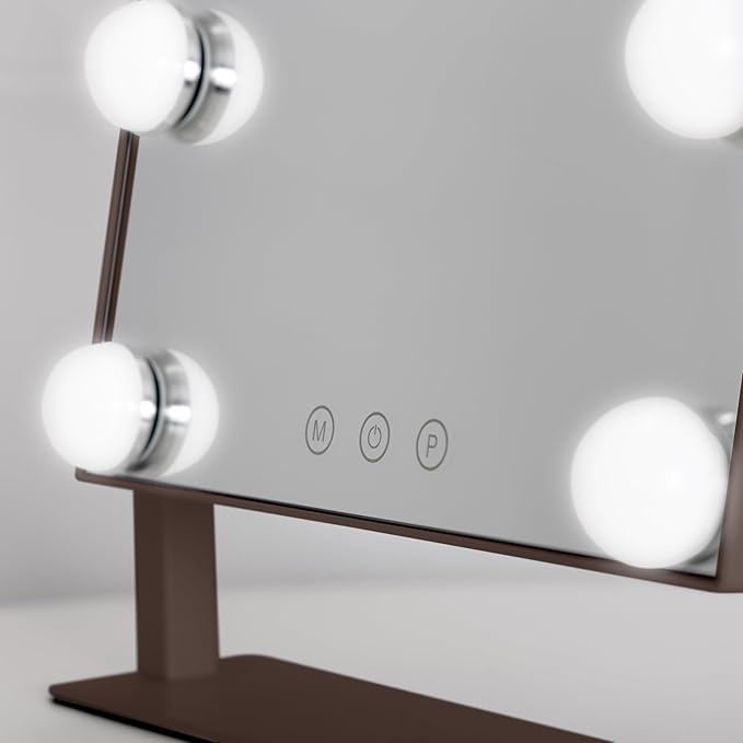 Zadro Hollywood Lighted Vanity Mirror with 9 LED Bulbs, 3 Color Light Settings, 360° Rotation Makeup Mirror Head (14" H x 12" W | 1X | Chocolate)