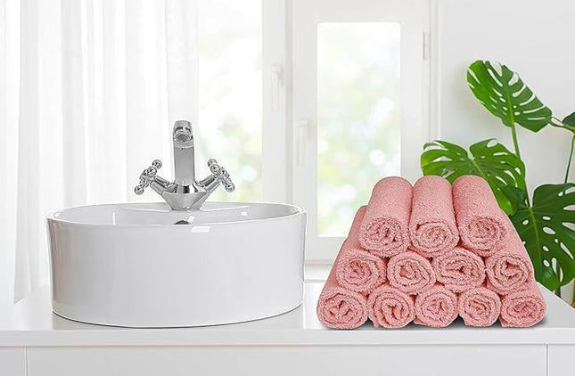 Softolle 100% Cotton Washcloths 24 Pack (12x12 Inches) Soft, Highly Absorbent Washcloth, Face Towels, Wash Cloths for Face, Ring Spun, Bulk Pack (Pink, 60 Pack)