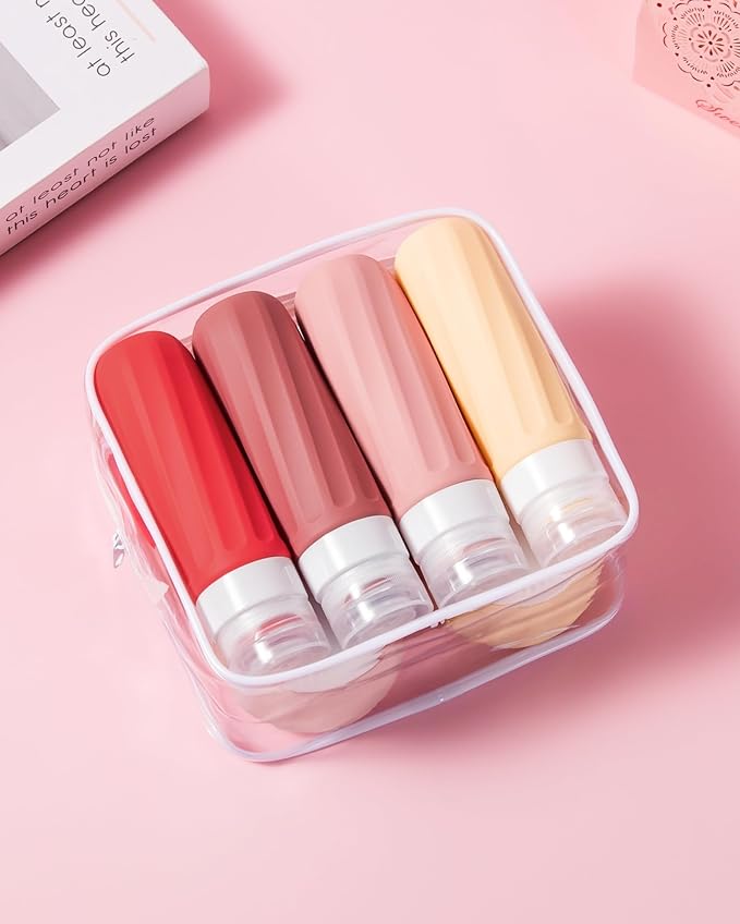 Travel Bottles for Toiletries 8 Pack, Travel Size Toiletries, Tsa Approved Travel Size Containers 3oz, with Travel Essentials Clear Bag, Leak Proof Silicone Squeezable Creams Jars