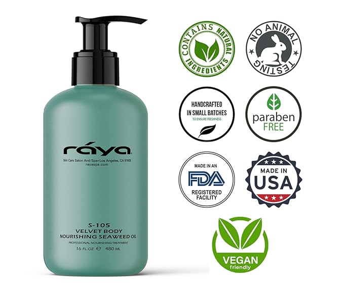 RAYA Velvet Body Nourishing Seaweed Oil 16 oz (S-105) | Hydrating and Nourishing Body Treatment | Made with Natural French Seaweed Oil, Vitamins, and Minerals