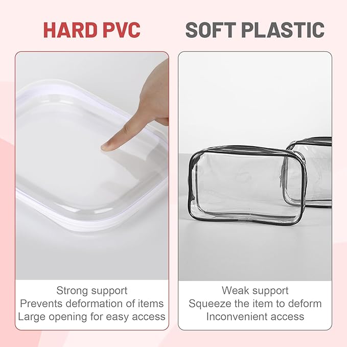 3 Pack Clear Hard Shell Zipper Case, 8×9" Transparent Waterproof Portable Clear Zipper Pouches Hard Shell for Storage, Clear Organizer Bags for Travel Makeup Cosmetic Snacks Doll Storage