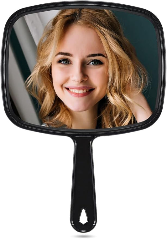 Hand Mirror, Barber Hairdressing Handheld Mirror with Handle for Salon, Square, Black, Large