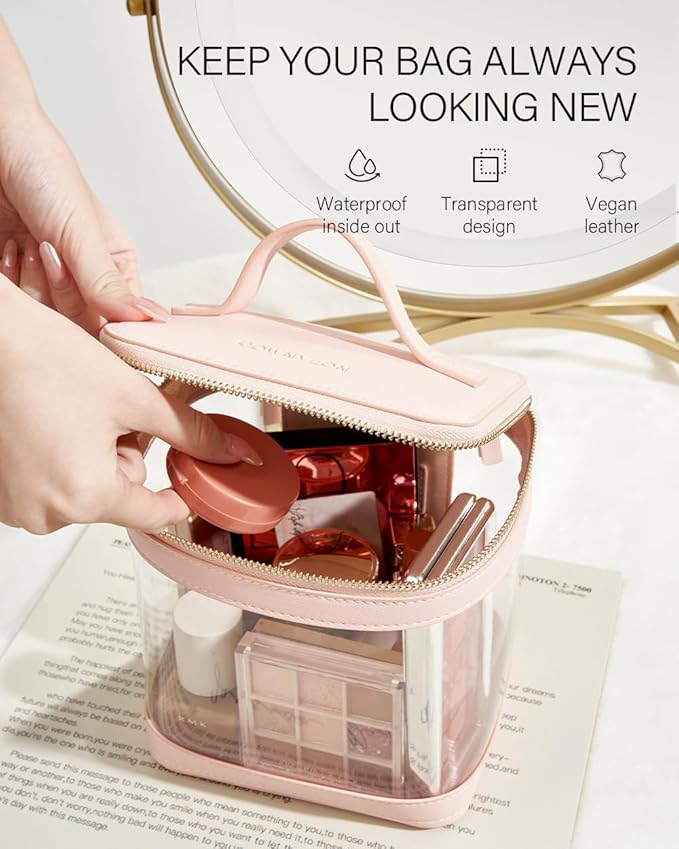 ROWNYEON Clear Makeup Case Toiletry Bag Multipurpose Travel Makeup Train Case Portable Cosmetic Organizer Transparent Storage Bag