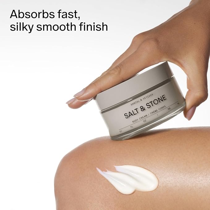 Salt & Stone Body Cream – Santal & Vetiver | Hydrating Formula with Seaweed Extracts, Spirulina & Squalane | Deep Hydration, Skin Barrier Support & Healthy Glow | for all Skin Types (6.7 fl oz)