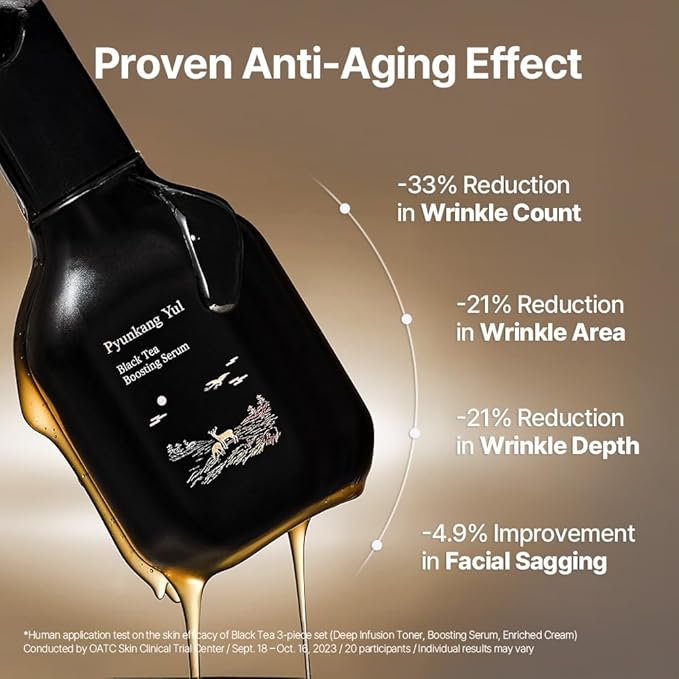 Pyunkang Yul PKY Black Tea Line Gift Box Set, Deep Nurishment for Anti-aging, Rich Moisture Toner, Revitalizing Serum & Nourishing Cream, Zero-Irritation (3-item set)