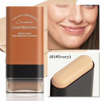Flawless Face Foundation Stick,Korean Lightweight Hydrating Foundation Contour Stick with Brush,Multi-Use Face Makeup Sticks,Waterproof Thin and Cover Blemishes for All Skin Types (01#Ivory)
