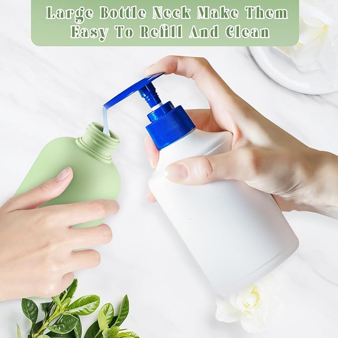 9 Pcs 6.8 oz Plastic Squeeze Bottles with Flip Cap,Empty Refillable Travel Shampoo Bottle Containers for Creams, Lotion,Body Wash, Conditioner,Silicone Funnel Included-Green