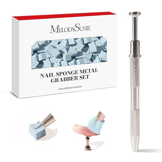 MelodySusie 100Pcs Soft Nail Sponges for Ombre, Nail Art Sponges With Grabbing Pen, Blooming Nails, Gradient Nail, Manicure Nail Art Tools, Professional Accessories for Home and Salon Use, Blue