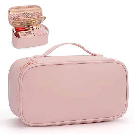 OCHEAL Small Makeup Bag,Portable Cute Travel Makeup Bag Pouch for Women Girls Makeup Brush Organizer Cosmetics Bags with Compartment-Pink