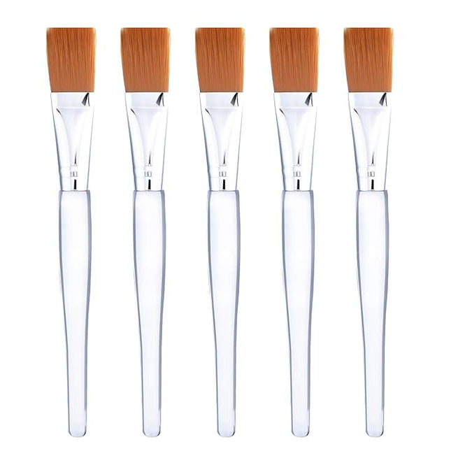 Facial Mask Brush Makeup Brushes Cosmetic Tools with Clear Plastic Handle, 5 Pack (Silver with Yellow Brush)