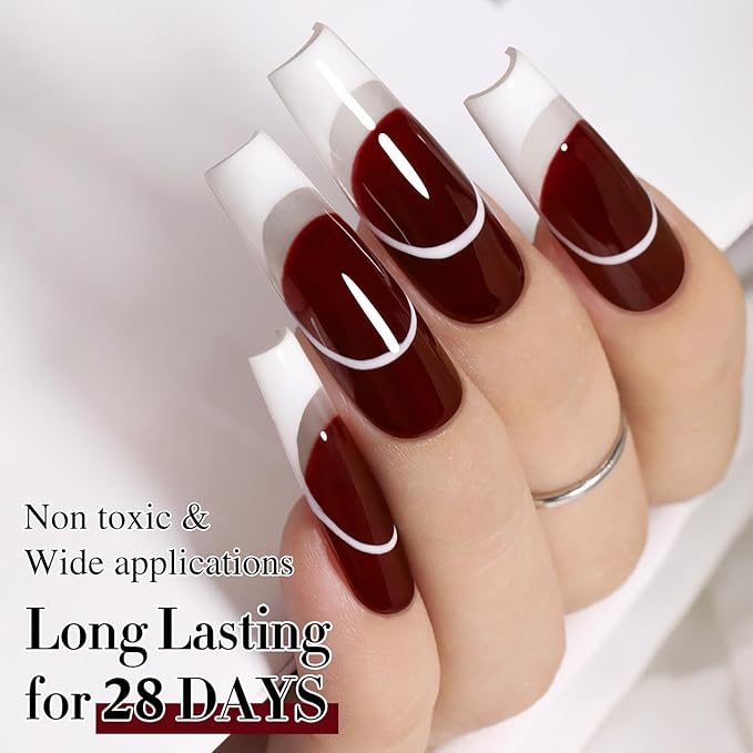 Double Rhythm Translucent Gel Polish Sheer Neutral Natural Light Milky Same Color Same Bottle 15ML Jelly UV Polish Nail Art DIY at Home (Dark Burgundy-A1487)