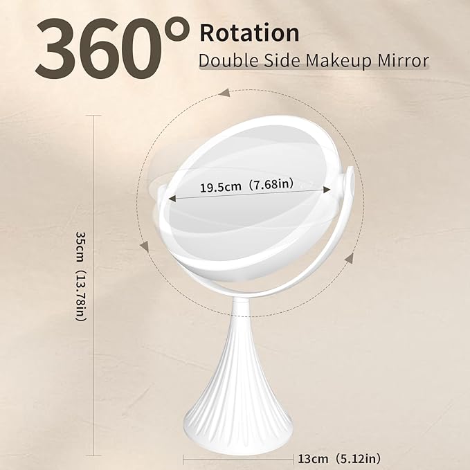 Makeup Mirror with Lights, 1X/10X LED Magnifying Vanity Mirror, HD Lighted Mirror for Desk, 3 Color Lights Adjustable Brightness, 360° Rotation 2-Sided 7.6" Dorm Room Mirror, Women Birthday Gifts
