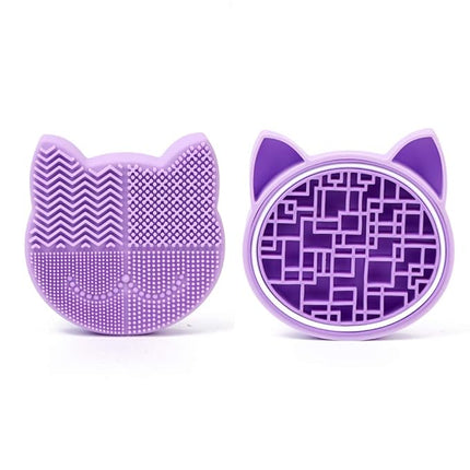 Silicon Makeup Brush Cleaner Mat with Brush Drying Holder Brush Portable Cat Shaped Cosmetic Brush Cleaner Pad cleaning mat manual make up brush cleaner cleanser machine(New Lavender)