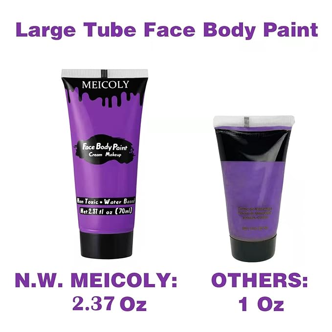 MEICOLY Purple Cream Face Body Paint,2.37Oz Large Tube Water Based Non-Toxic Full Body Paint for Adult and Kids,Highly Pigmented Face Painting for Halloween SFX Special Effects Ursula Cosplay Makeup