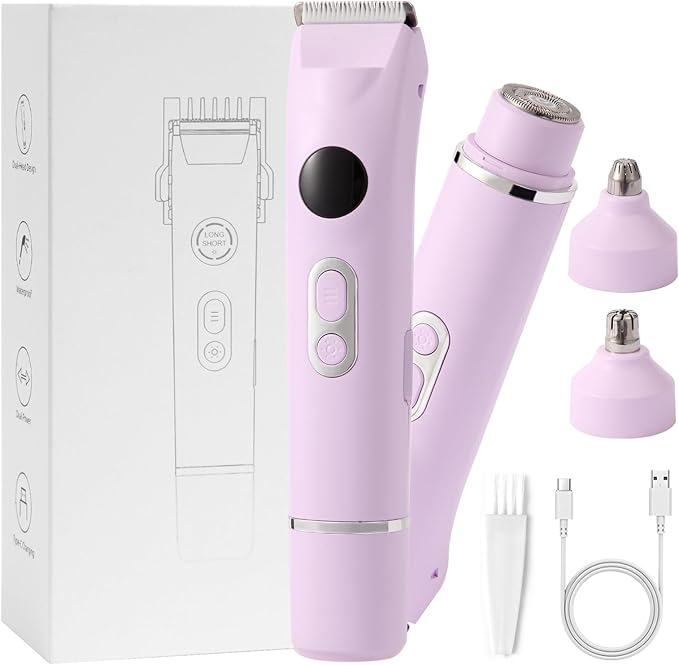 Bikini Trimmer for Women, Upgraded 2-in-1 Electric Razors for Women with 2 Replaced Blades and LED Light, Wet & Dry Use Electric Shaver Support 90 Mins Runtime for Face & Body & Intimate Areas