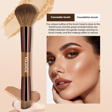 MAANGE 13 Pcs Foundation Makeup Brush Set With Bag, Make up Brushes, Double-End Multi Functional Makeup Brushes, Professional Face Brush Set Tools For Liquid Powder Concealer Cream Blush (Brown)