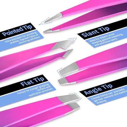 Eyebrow Tweezer Set, TsMADDTs 6 pcs Tweezers Set for Women with Curved Scissor for Ingrown Hair, Hair Plucking Daily Beauty Tools (Pink&Purple)