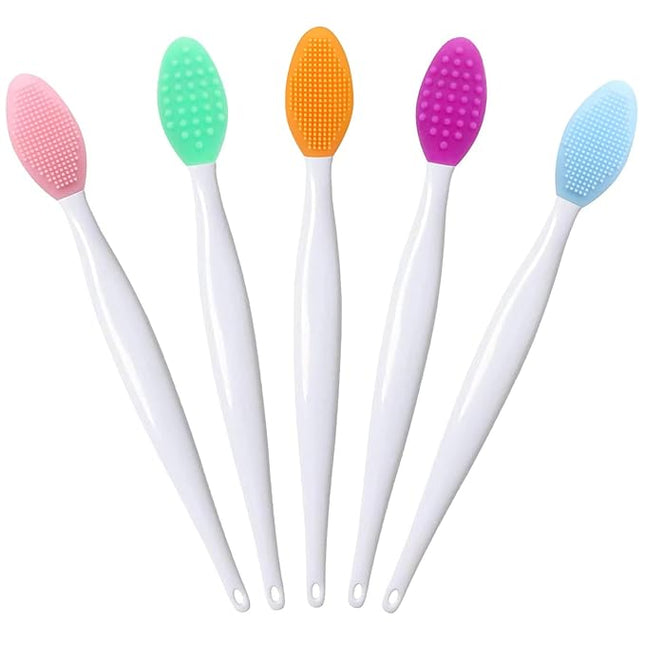 Lip Scrub Brush,Lip Scrubber Exfoliator,Double-Sided Silicone Lip Exfoliating Tool,Gentle Lip Exfoliator Scrubber Brush for Smooth,Soft,Bright,and Healthy Lips(5 PCS) (5 Colors)