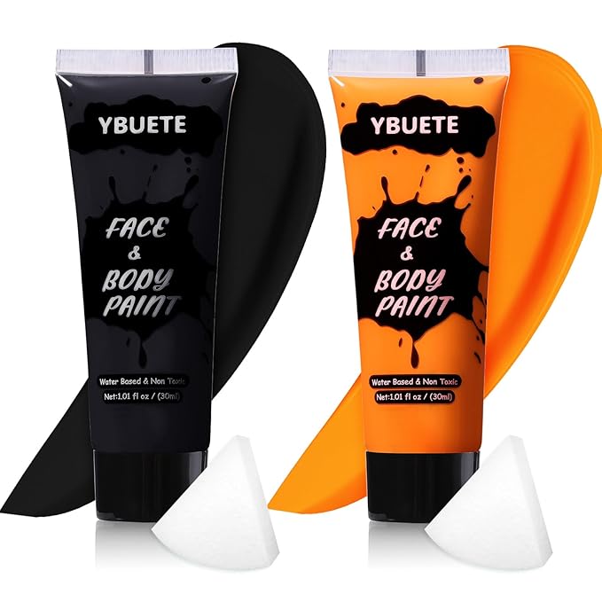 2Pcs Face Body Paint, Professional Paint for Halloween Cosplay Costume Party, Full-coverage Multi-Color Cream Makeup Body Paint for Adults Halloween Cosplay SFX Makeup Paint (Orange+Black)