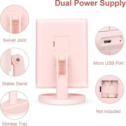 deweisn Tabletop Mount Tri-Fold Lighted Vanity Mirror with 21 LED Lights, Touch Screen and 3X/2X/1X Magnification, Two Power Supply Modes Make Up Mirror,Travel Mirror