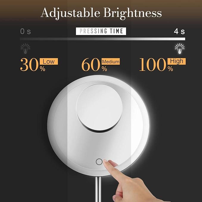 Miusco Makeup Mirror 9" Vanity Mirror with Lights, 5X & 10X Magnification - Front/Back Magnetic Design, Rechargeable & Cordless, Touch Dimming, 90° Adjustable Angle, Metal Frame, Includes USB Cable