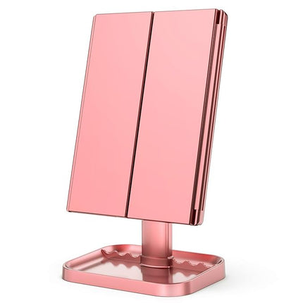 HUONUL Makeup Mirror, Vanity Mirror with Lights, 2X/3X/10X Magnification, Touch Control, Trifold, Dual Power Supply, Valentines Day Gifts for Her,Gifts for Women, Wife, Mom, Girls,Dorm Room Essentials