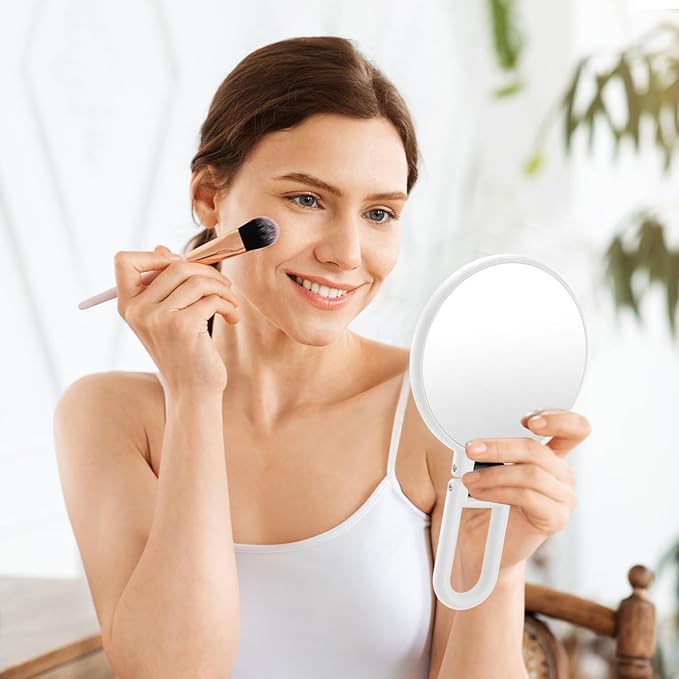 30X Magnifying Mirror, Travel Hand Mirrors with Handle, Double Sided Handheld Mirror with 30X/1X Magnification & Foldable Handle, Portable Small Makeup Mirror for Desk, White