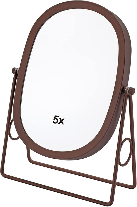 JOYOEIKON Classic Dual Sided 5X and 1X Magnifying Makeup Mirror and Tabletop Standing 360° Rotation Vanity Mirror,Desktop Cosmetic Mirror(Bronze)