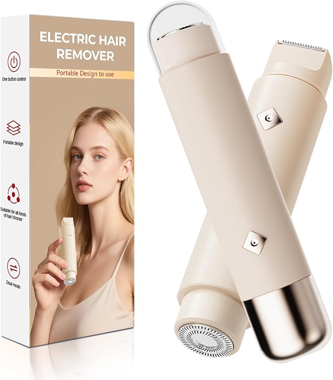 Electric Bikini Trimmer for Women - Dermave Bikini Shaver, Dual Head Shaver Women, 2-in-1 (Beige)