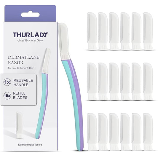 Dermaplane Razor - Facial Razor for Women - Dermaplaning Tool, with 19 Microblades for Face, Peach Fuzz Remover, Remove Facial Hair for Smoother Skin and Perfectly Shape Brows, Wisteria