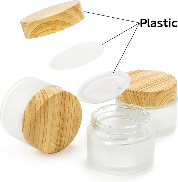 ZENFUN 16 Pcs Glass Cosmetic Containers 1.7 Oz/50ml Empty Sample Jars with Plastic Lid, Travel Pots with Lid, Small Makeup Sample Jars, Refillable Travel Jars for Cream, Lotions, Lip Balm