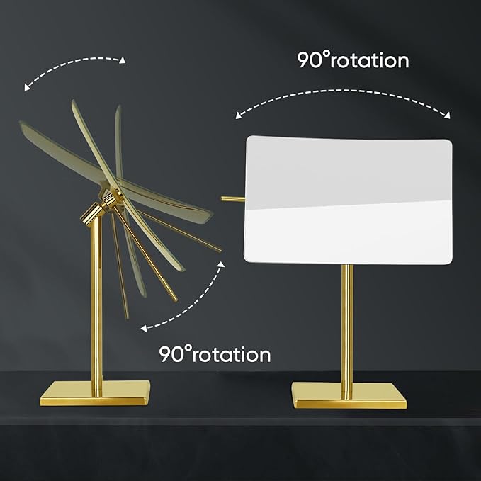 DOWRY 5X Tabletop Magnifying Makeup Mirror Adjustable Rectangular Vanity Mirror for Bedroom 304 Stainless Steel Gold Brushed