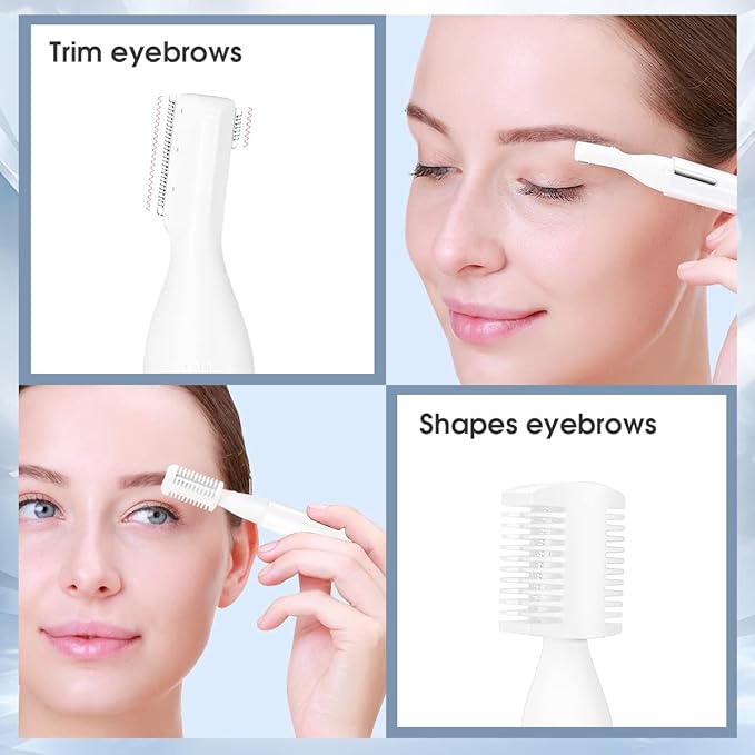 TOUCHBeauty Eyebrow Hair Trimmer for Women, Painless Precision Eyebrow Shaper, Pen-Shaped Hair Remover Razor for Face Chin Neck, Upper-Lip, Peach-Fuzz Mini Sized Battery-Operated, White, 1658A