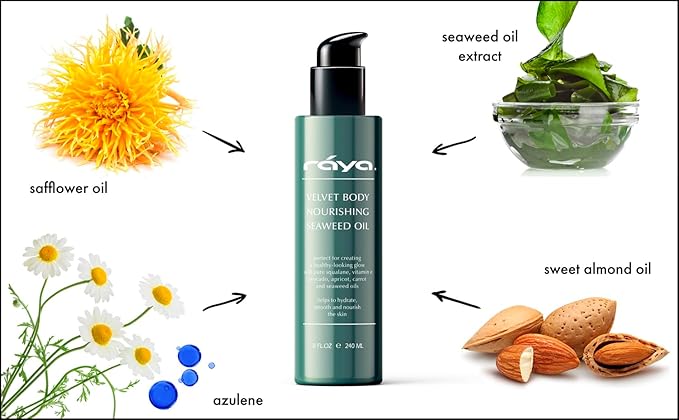 RAYA Velvet Body Nourishing Seaweed 8 oz Oil (S-105) | Hydrating and Nourishing Body Treatment | Made with Natural French Seaweed Oil, Vitamins, and Minerals