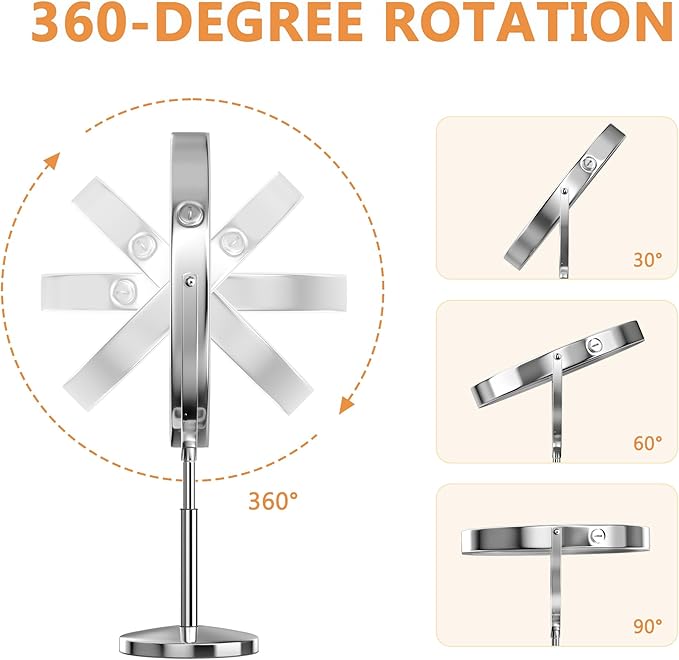 Hasipu 10" Lighted Makeup Mirror with 7X Magnification, Rechargeable Vanity Mirror with Lights, 3 Color Modes, Adjustable Height & 360° Rotation