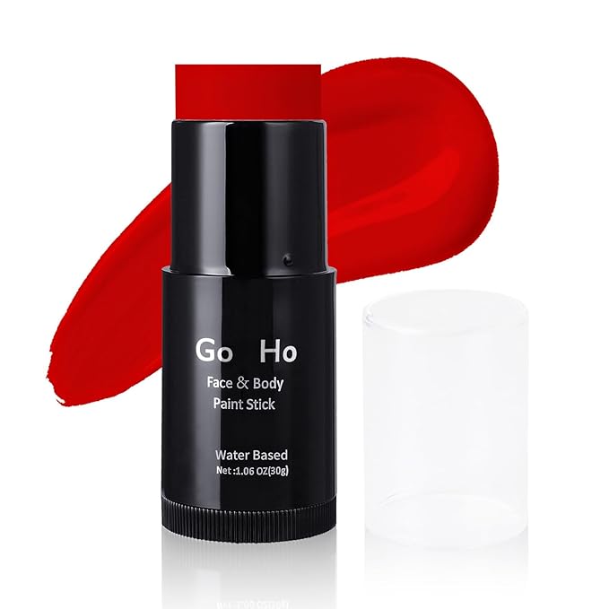 Go Ho Red Face Paint Stick,Easily Washable Formula Body Paint,Non-toxic Full-coverage Cream Red Face Body Paint for Adults Children Halloween Cosplay SFX Devil Clown Makeup