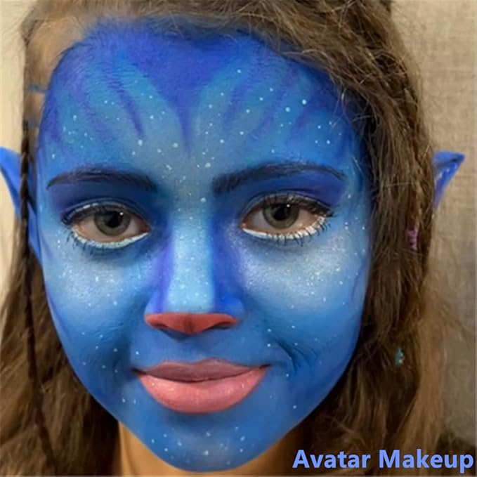 Go Ho Blue Face Paint Washable for Halloween Makeup,Creamy to Gel Water Based Body Paint Full Coverage for Cosplay SFX Smurf Mystique Avatar Clown Makeup,Blue,25g