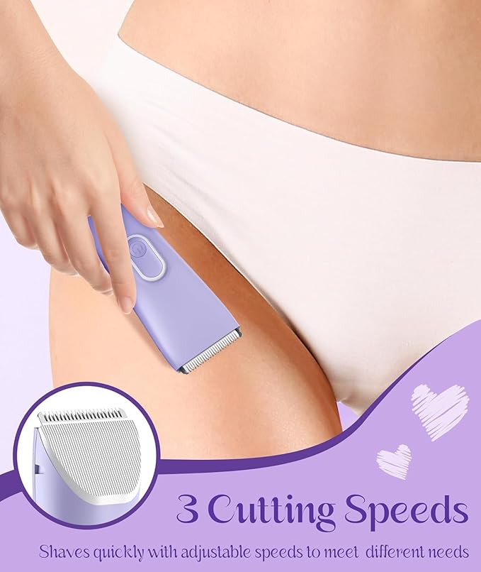 Bikini Trimmer for Women - Painless Pubic Hair Trimmer with 3 Shaving Speeds, IPX7 Waterproof Electric Razor, Cordless Women’s Bikini Shaver for Sensitive Skin