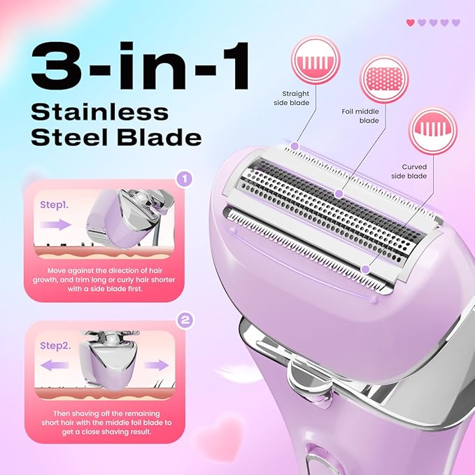 Electric Shaver for Women Rechargeable Wet Dry Electric Razor for Women, Waterproof Lady Shaver for Legs Arm Underarm Bikini Public Body Razor with One Extra Foil Blade