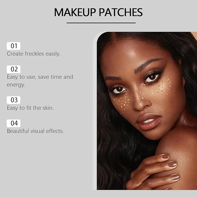 12 Count Makeup Patches,Gold-Face Glitter Speckles Patches,Glitter Freckles Face Tattoo, Sparkle Makeup Patches,Glow Up Makeup Patches for Women - Cosmetic Glitter for Face